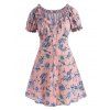 Robe Texturée Fleurie Boutonnée de Grande Taille à Manches Bouffantes - Rose clair 2XL