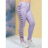Plus Size 3D Lace-Up Denim Print Leggings - LIGHT PURPLE 5X
