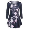 Plus Size Floral Print Tunic Swing Tee - DEEP BLUE 5X