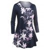 Plus Size Floral Print Tunic Swing Tee - DEEP BLUE 5X