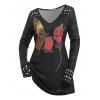 T-shirt à Imprimé Rose et Papillon de Grande Taille - Noir 1X