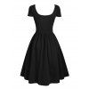 Star Gingham Lace Up Ruched Vintage Dress - BLACK S