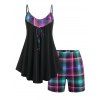 Ensemble de Pyjama Haut à Bretelle à Carreaux de Grande Taille et de Short - Noir 1X