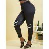 Legging D'Halloween à Imprimé Grimace de Grande Taille - Noir 2X