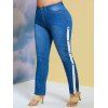 Side Buttoned Tape Plus Size Skinny Jeans - BLUE XL