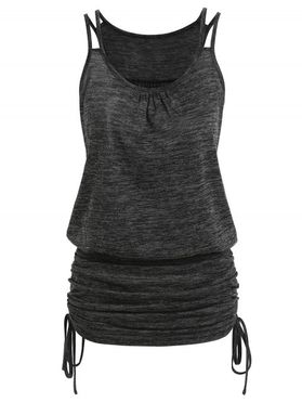 Strappy Heathered Cinched Blouson Tank Top
