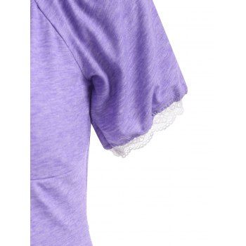 Lace Insert Ruffle D Ring Knotted T Shirt