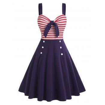 

Striped Tied Mock Button Dress, Multicolor