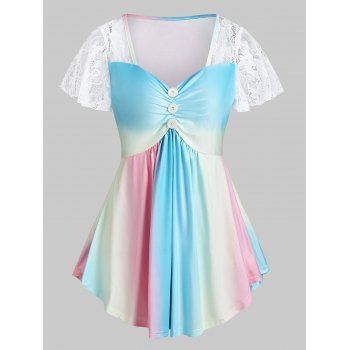 

Rainbow Lace Insert Ruched Mock Button T Shirt, Multicolor