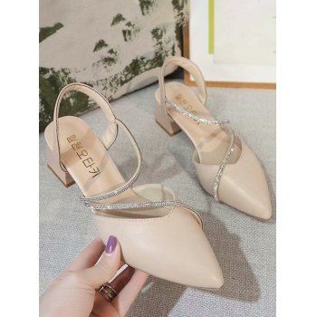 

Pointed Toe Rhinestone Strappy Slingback Pumps, Warm white