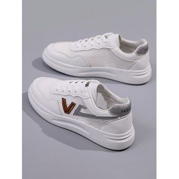 

Mesh Insert Letter Lace Up Sneakers, Light brown