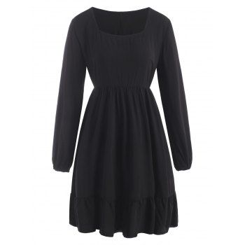 

Plus Size Square Collar Ruffle Long Sleeve Smock Dress, Black