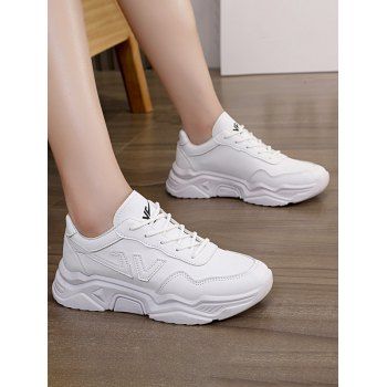 

Letter Pattern Lace Up Clunky Sneakers, White