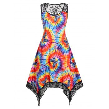 

Plus Size Tie Dye Butterfly Print Handkerchief Dress, Multicolor