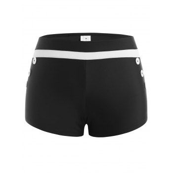 

Retro Colorblock Swim Bottom Boyleg Swimwear Boyshorts, Black