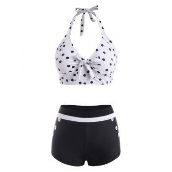

Vintage Tummy Control Tankini Swimwear Polka Dot Boyshort Swimsuit Set, Black
