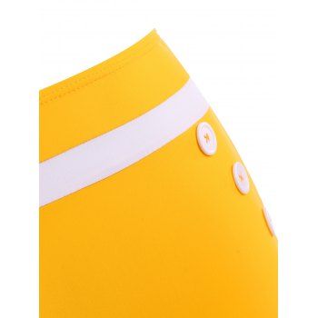 Kaufen Vacation Bright Sunflower Print Swimsuit Mock Button Striped Halter Tankini Swimwear. Bild