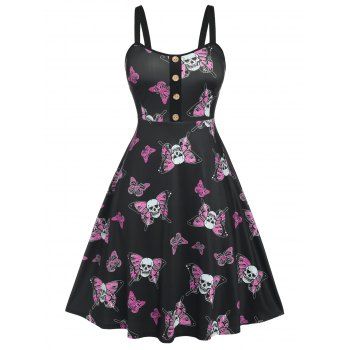 

Plus Size Skull Butterfly Print Halloween Dress, Black