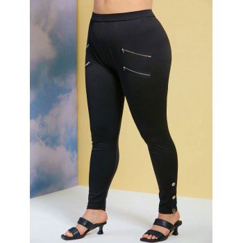 

Plus Size Multi Zipper Side Button Pants, Black