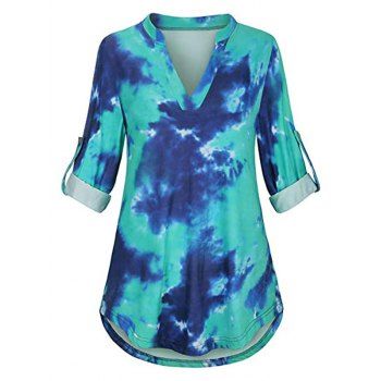 Plus Size Tie Dye Rolled Up Long Sleeve T-shirt
