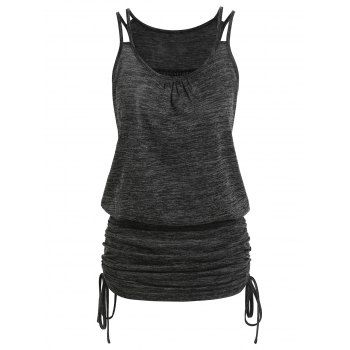 

Strappy Heathered Cinched Blouson Tank Top, Dark gray