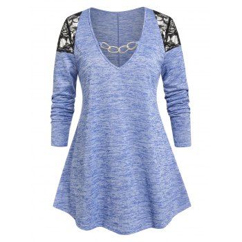 

Plus Size Lace Panel Chains Space Dye Tee, Blue