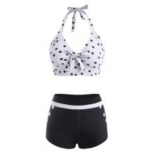 dresslily Vintage Tummy Control Tankini Swimwear Polka Dot Boyshort Swimsuit Set