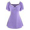 T-shirt Noué Anneau en D en Dentelle Insérée à Volants - Violet clair L