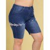 Short de Cycliste à Ourlet Brut de Grande Taille à Lacets en Denim - Bleu profond 3XL