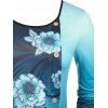 T-shirt Asymétrique en Couleur Ombrée à Imprimé Fleuri de Grande Taille - Bleu L