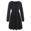 Robe Smockée Volantée à Col Carré à Manches Longues Grande Taille - Noir 5XL
