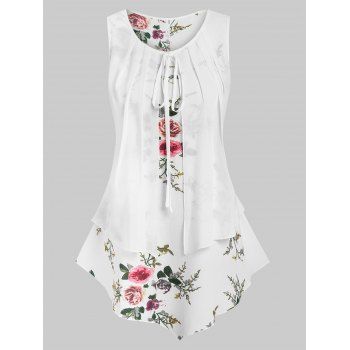 

Faux Twinset Floral Print Irregular Tank Top, White