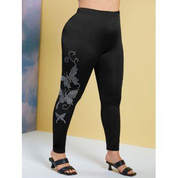 

Glittery Butterfly Rhinestone Plus Size Skinny Pants, Black