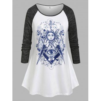 

Plus Size Sun Eye Print Raglan Sleeve T-shirt, Gray