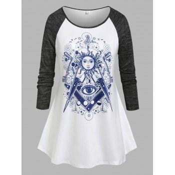 Women Plus Size Sun Eye Print Raglan Sleeve T-shirt Clothing Online 3x Gray