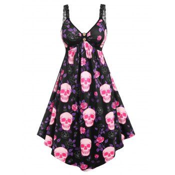 

Plus Size Halloween Skull Print Midi Dress, Black