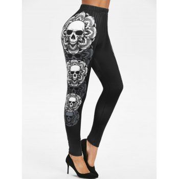 

Gothic Skull Print Halloween Leggings, Black