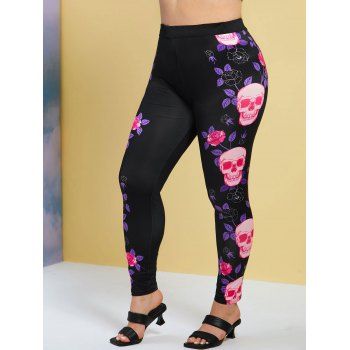 

Floral Skull Halloween Plus Size Skinny Pants, Black