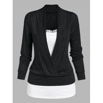 Ribbed Cardigan and Lace Inser