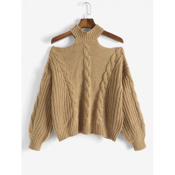 

Chunky Cable Knit High Neck Sweater, Coffee