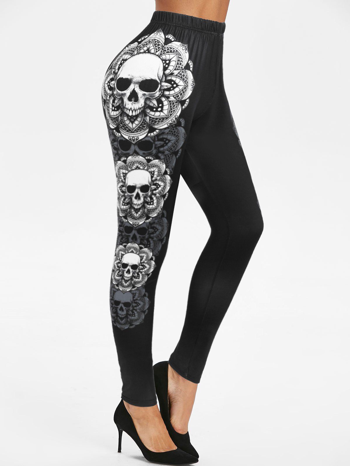 Legging Gothique Imprimé Crâne Halloween - Noir XL