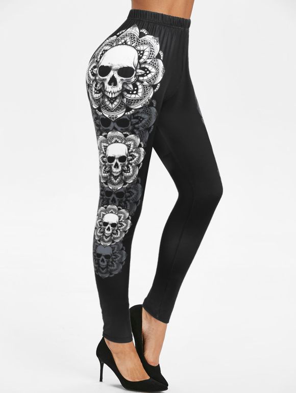 Legging Gothique Imprimé Crâne Halloween - Noir XXXL