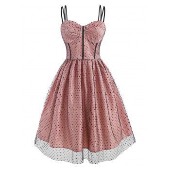 

Polka Dot Mesh Overlay Corset Style Dress, Light pink