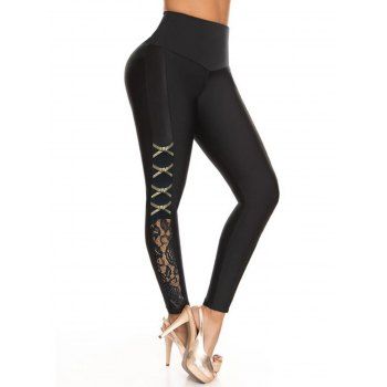 

Bowknot Lace Insert High Waisted Skinny Pants, Black