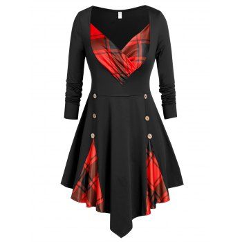 

Plus Size Plaid Sweetheart Neck Asymmetric Tee, Black