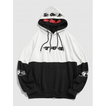 

Flame Print Double Hooded Color Block Hoodie, White