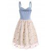Flower Embroidered Corset Style Lace Insert Cupped Dress - LIGHT BLUE M