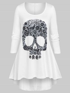 Plus Size Skull Print High Low Halloween T-shirt