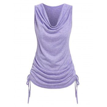 

Cowl Neck Draped Solid Ruched Cinched Tank Top, Light purple