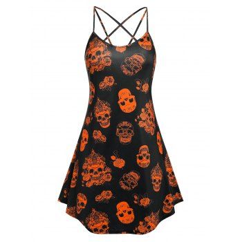 

Plus Size Halloween Skull Print Cami Dress, Black